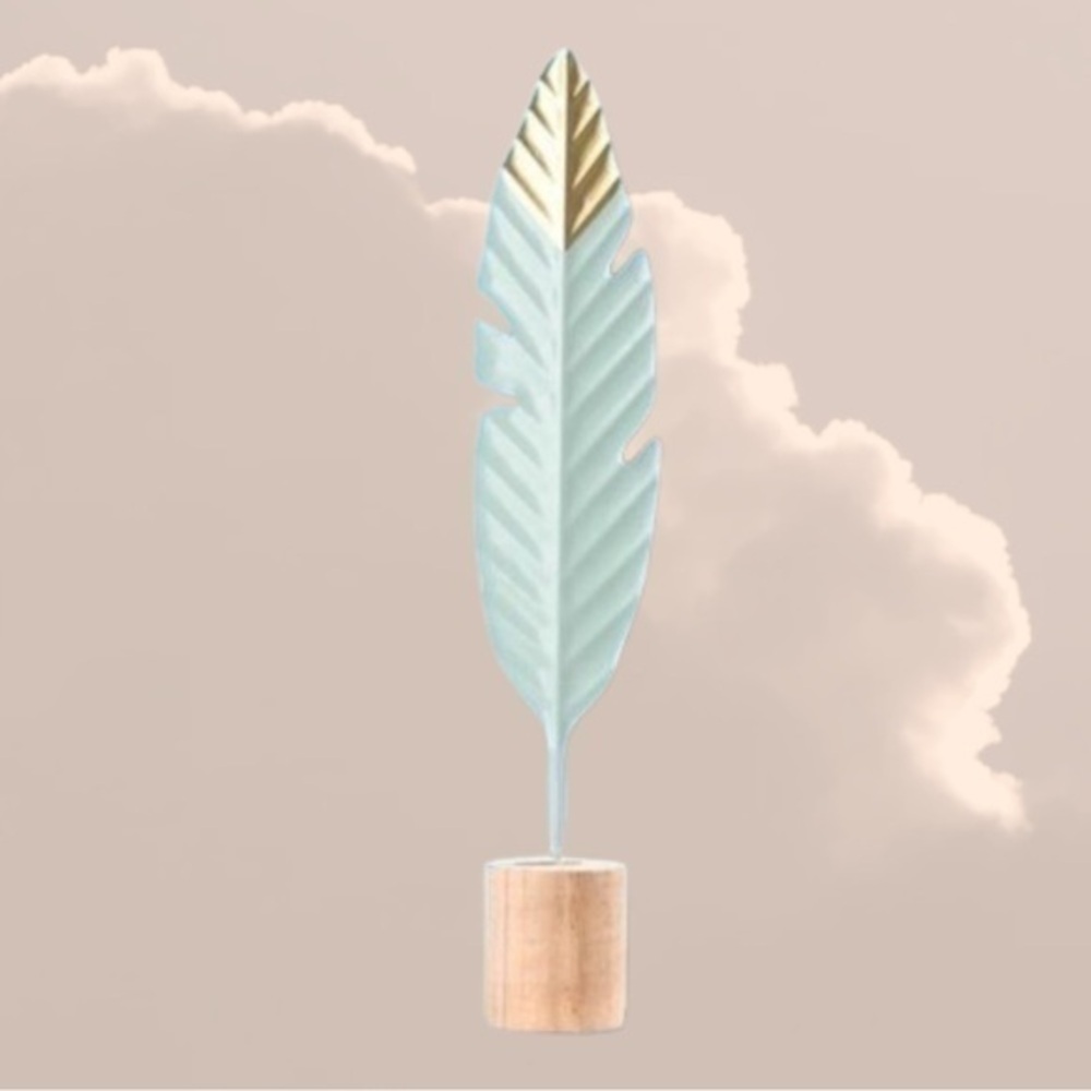 Iron Feather Display Decorations, for Home‎ Office Desktop, Light Cyan, NWT